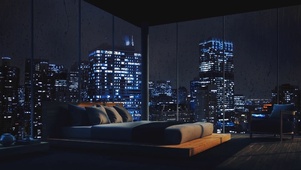 城市雨夜简约房间