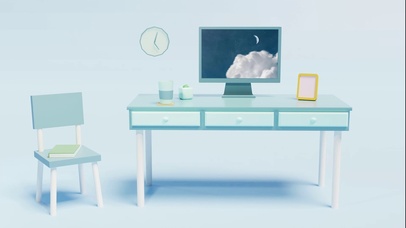 3D渲染办公室、书桌、椅子