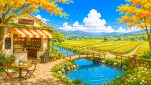 乡村秋天落叶小屋
