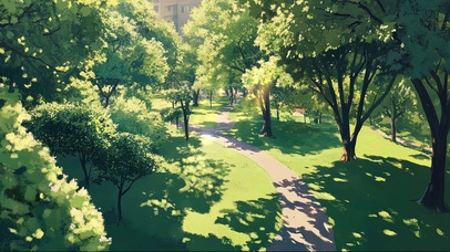 绿色夏日城市森林公园