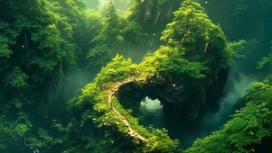 静谧清新绿色山林小径