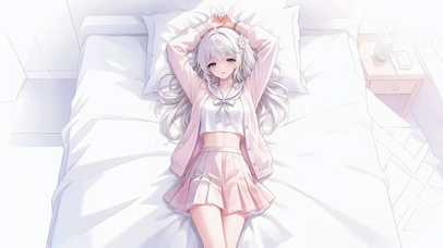 晨光里的粉白JK少女