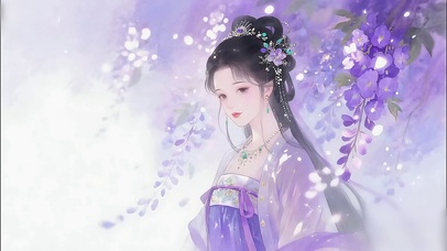 古风淡彩紫藤花少女