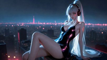 高马尾天台银发美女