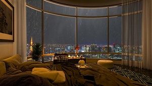 城市雨夜温馨房间