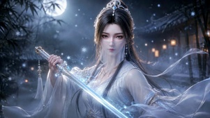 古风月下持剑清冷美人
