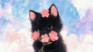 可爱鲜花小猫