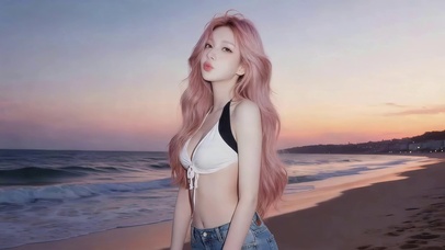 晚霞海边女孩