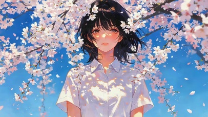 樱花树下女孩