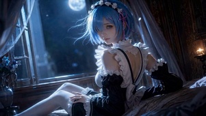 月夜蓝发女仆雷姆氛围感壁纸