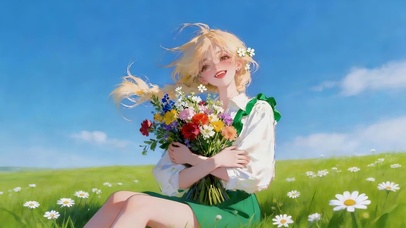 春天鲜花女孩