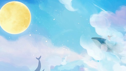 唯美鲸鱼蓝天白云插画