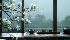 雨中玉兰花