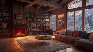 冬季雪天温暖小屋