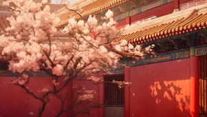 红墙落英