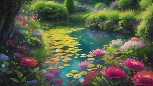 春季花草小溪
