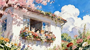 樱花树木下猫咪