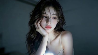 熬夜玩手机少女