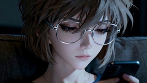 深夜看手机的少女