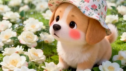 下雨天小狗带鱼屏