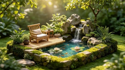 绿荫假山泉水