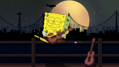 海绵宝宝湖边弹吉他