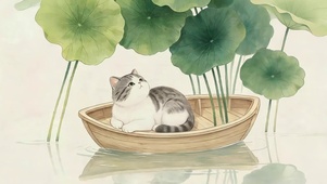 荷叶下猫咪