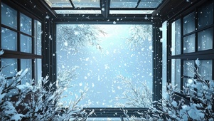 仰望冬日庭院天井大雪