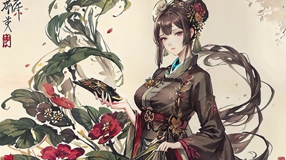 古风水墨4K绿衣长身美人