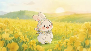 油菜花田小兔