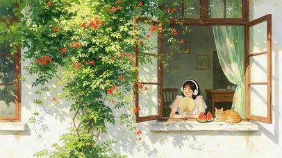 夏日女孩和猫咪