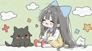 软萌Q版少女与猫咪
