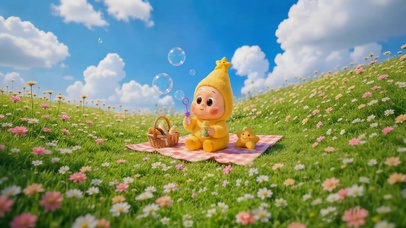 花海中吹泡泡的星星人