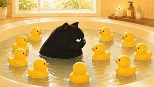 一脸嫌弃的泡澡黑猫