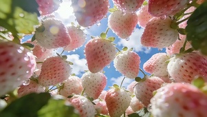 仰拍粉白奶油草莓