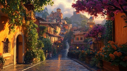 静谧夕阳黄昏欧洲小镇