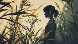 竹影阳光白墙淡雅少女