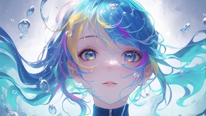 水中彩发少女