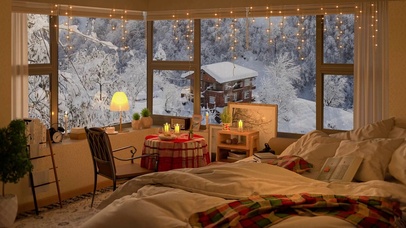 山间雪天房间别墅