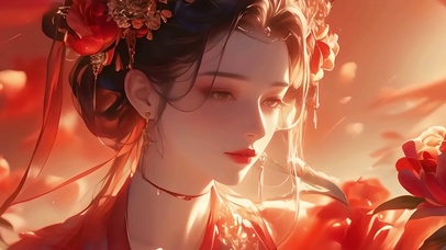 红色系汉服美人