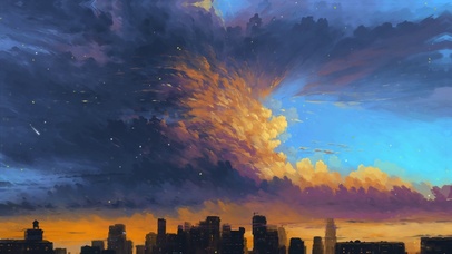 唯美治愈城市下夕阳