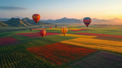 落日花海热气球