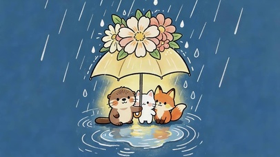 鲜花伞下躲雨