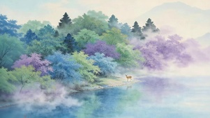 国风水彩山林灵鹿