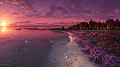 夕阳-沙滩-花田