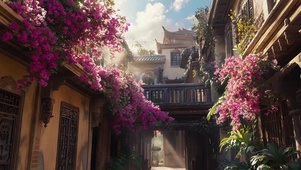 灿烂春日古城温暖建筑