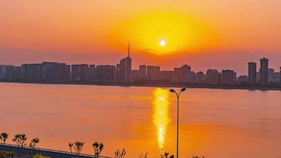 8K唯美延时杭州钱塘江落日晚霞