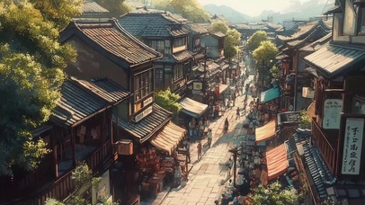 热闹午后古镇商业街道