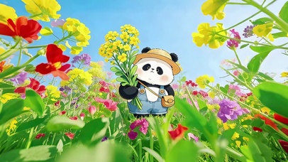 花丛可爱熊猫