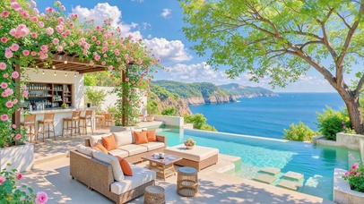 蓝天下度假露台